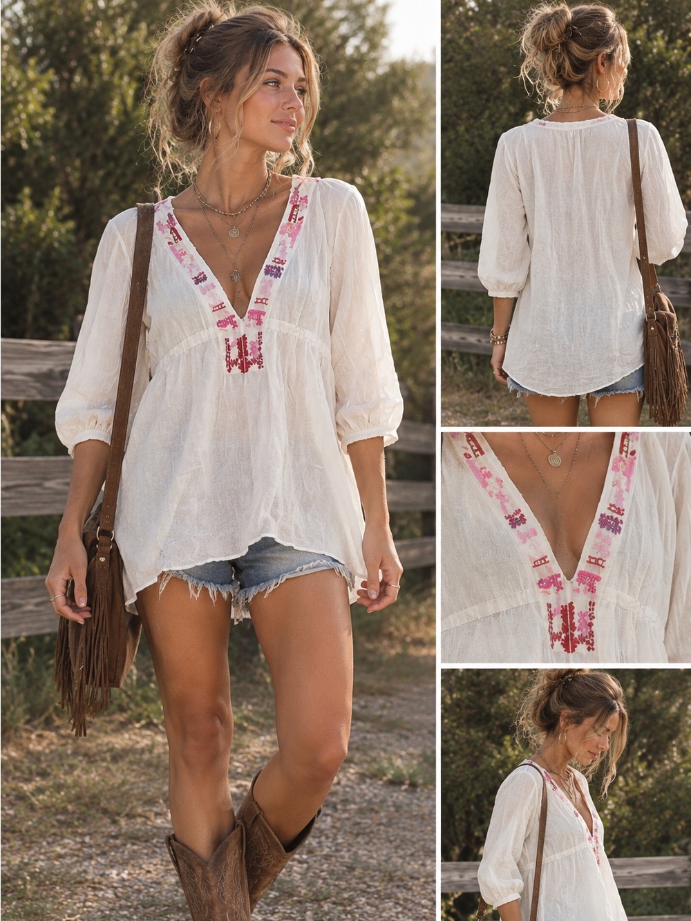 Raviya Cotton Tunic Top S White V Neck Beaded Boho Beach Swim Cover Up Coastal